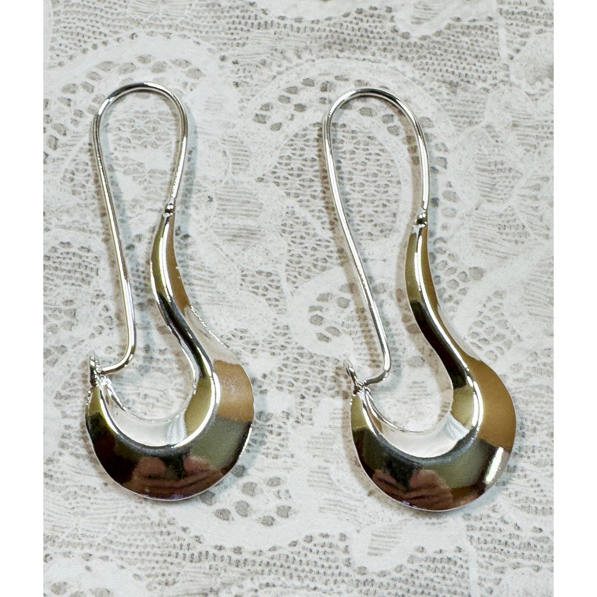 925 Silver Plated Modern Dangle Earrings 2.5 Inch Long Contemporary E296