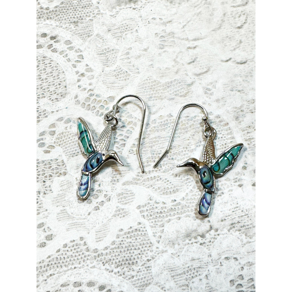 Silver Tone Turquoise Hummingbird Drop Earrings 2 Inch Dangle Bird E295