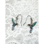 Silver Tone Turquoise Hummingbird Drop Earrings 2 Inch Dangle Bird E295