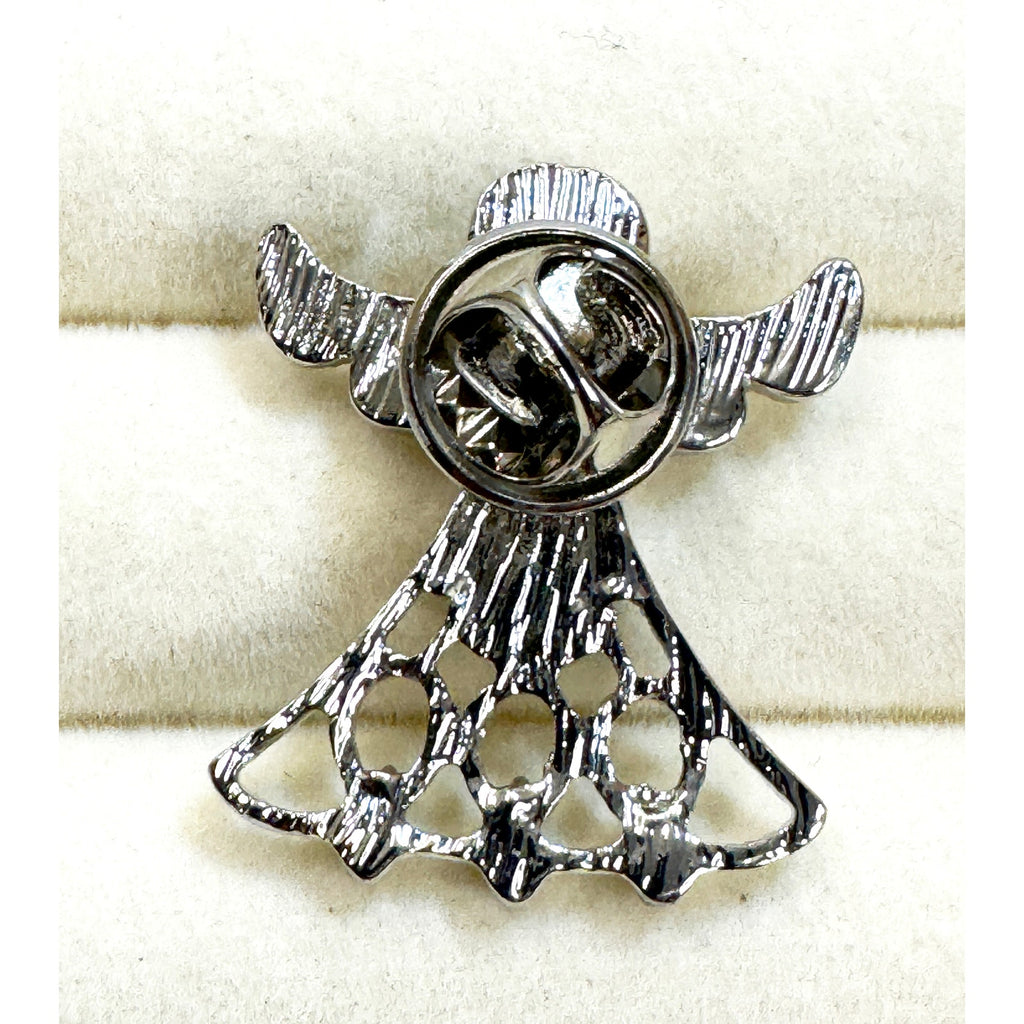 Silver Tone Angel Lapel Pin Brooch Faux Pearl Rhinestone Christmas Holiday CP255