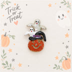 Halloween Ghost Pumpkin Brooch Rhinestone Witch Hat Gold Tone Spooky Pin CP222