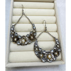 Vintage Rhinestone Faux Pearl Statement Earrings 3" Floral Dangle Silver  E614