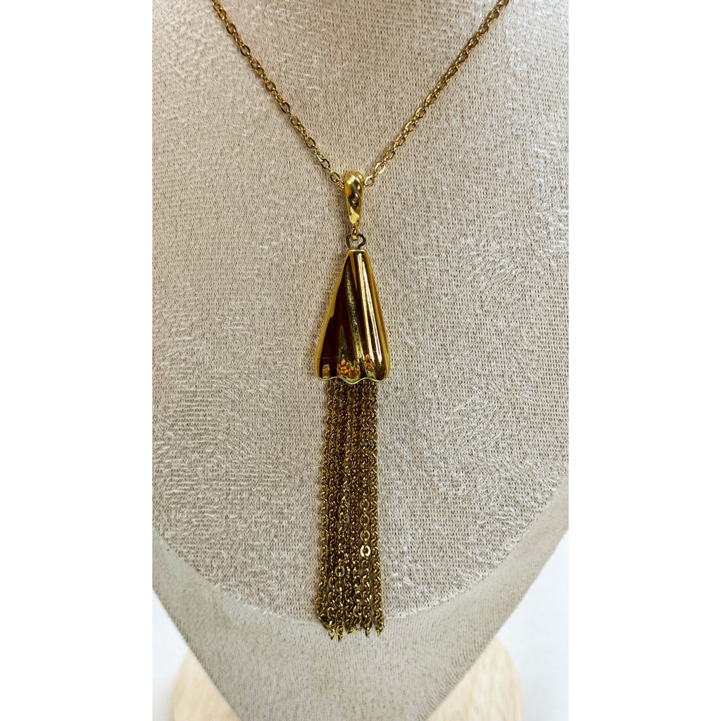 Gold Tone Tassel Pendant Necklace  Long Fringe Statement Necklace New N442