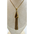 Gold Tone Tassel Pendant Necklace  Long Fringe Statement Necklace New N442