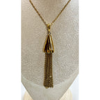 Gold Tone Tassel Pendant Necklace  Long Fringe Statement Necklace New N442