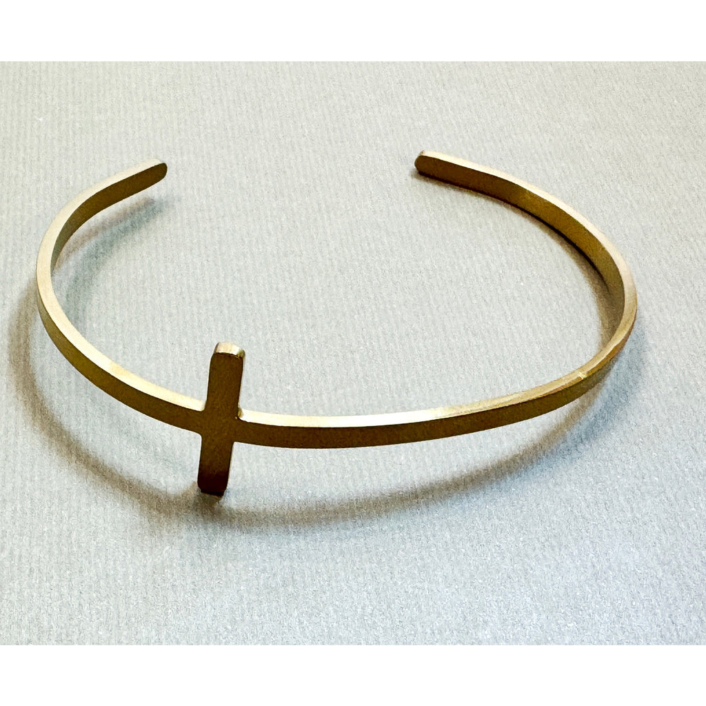 Gold Cross Cuff Bracelet Adjustable Christian Faith Bangle 1" Cross B144