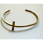 Gold Cross Cuff Bracelet Adjustable Christian Faith Bangle 1" Cross B144