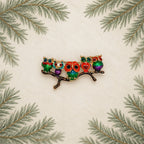 Colorful Owl Brooch Pin 5 Owls on Branch Rhinestone Gold Tone Jewelry CP167