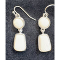 Silver Tone White Cabochon Dangle Earrings Vintage Rectangle Drop 1.5" E499