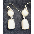 Silver Tone White Cabochon Dangle Earrings Vintage Rectangle Drop 1.5" E499