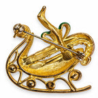 Vintage Gold Tone Christmas Sleigh Brooch Green Enamel Holiday Pin Jewelry CP257