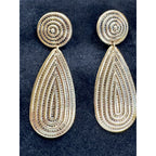 Vintage Gold Tone Teardrop Dangle Post Earrings Statement 3" Textured Retro E509