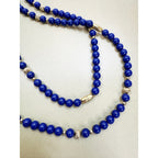 Vintage 44" Cobalt Blue 6mm Bead Necklace Long Strand Silver Tone N414
