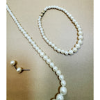 Faux Pearl Jewelry Set Necklace Bracelet Earrings Bridal Wedding Off White N355