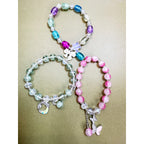 Set of 3 Stretch Beaded Bracelets Multicolor Charm Stack Boho Gift B118