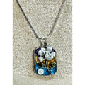 Floral Enamel Pendant Necklace Silver Tone Faux Pearl N449