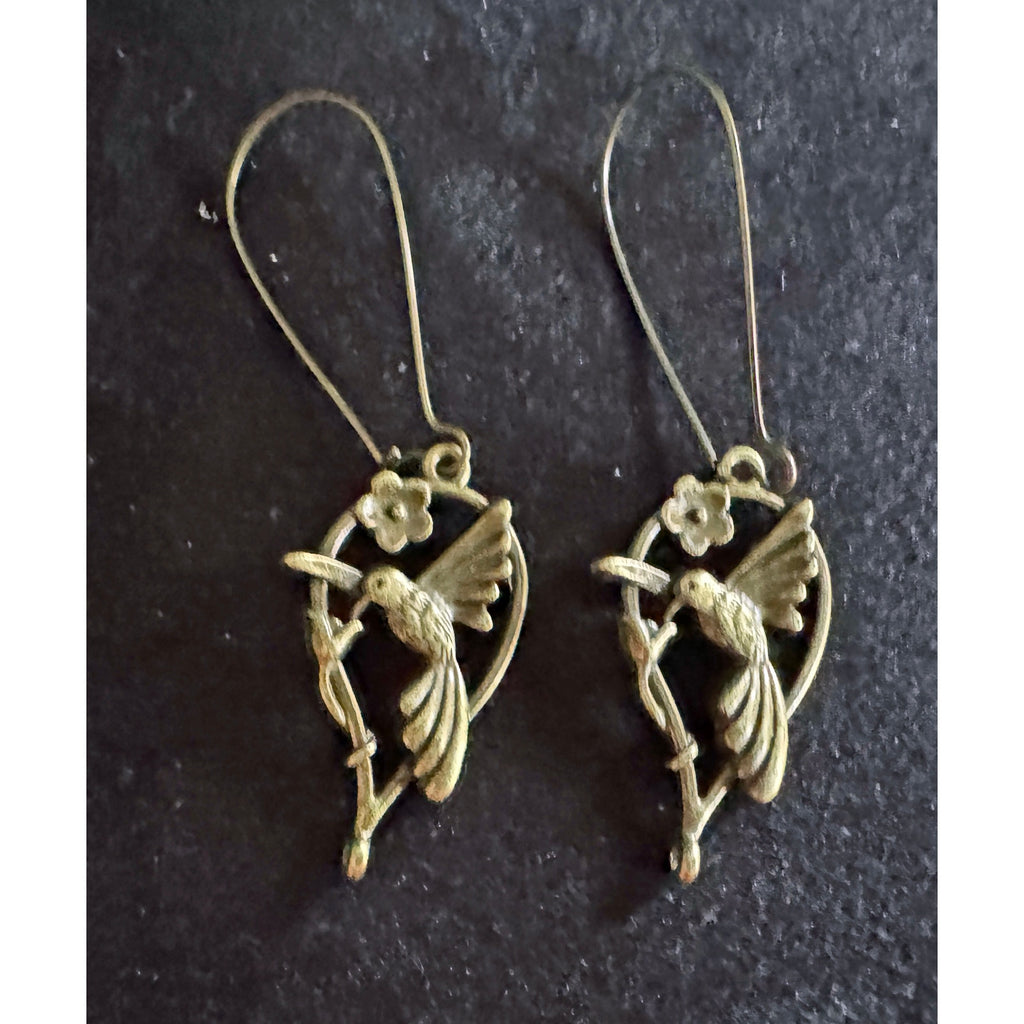 New Antiqued Bronze Bird Dangle Earrings E197