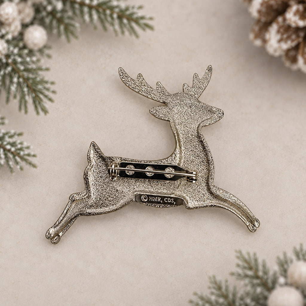 Vintage Hallmark HMK CDS Reindeer Brooch Silver Gold Tone Christmas Pin CP266