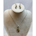 Bee & Flower Necklace Earrings Set Silver Tone Rhinestone Nature E372