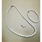 Faux Pearl Jewelry Set Necklace Bracelet Earrings Bridal Wedding Off White N352
