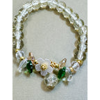 Stretch Clear Crackle Bead Bracelet Gold Tone Charm Boho Sparkle  B110