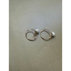 Vintage Faux Pearl Circle Hoop Post Earrings Gold Tone Open Hoop E510