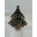 Vintage Christmas Tree Brooch Pin Rhinestones Pearls Holiday Jewelry 2.5" CP179