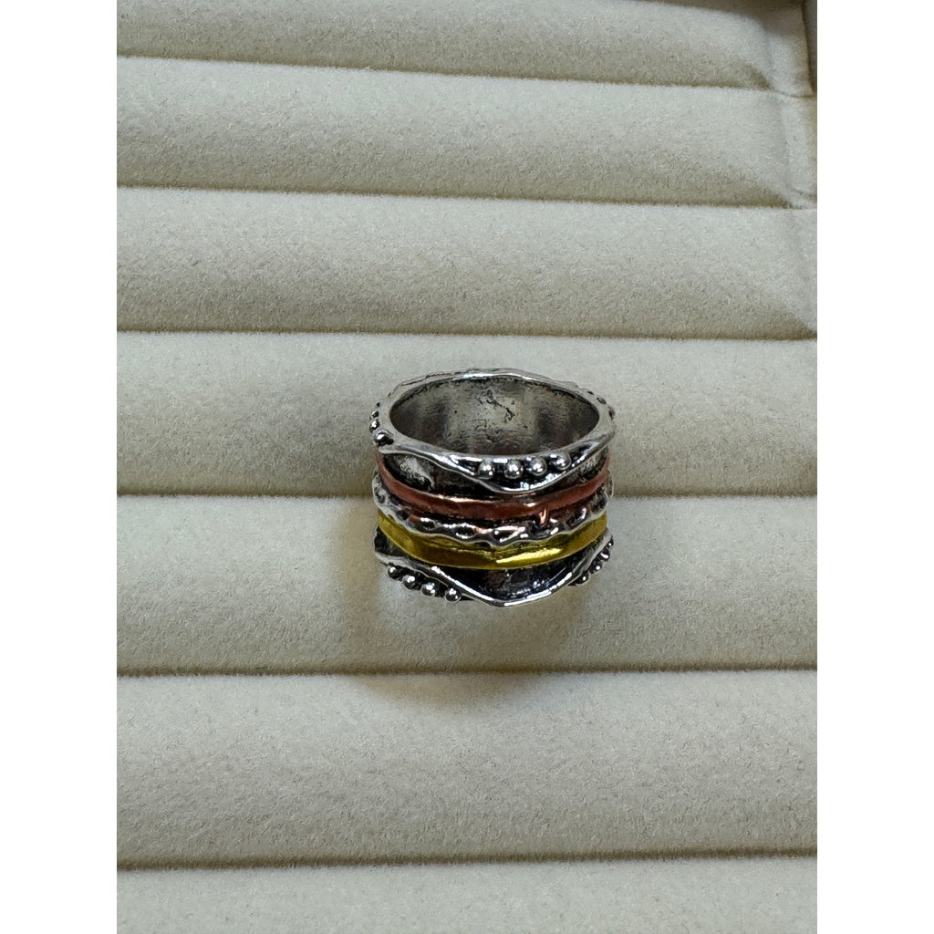 Size 8 Boho Wide Band Ring Silver Gold Copper Textured Statement Ring 1/2" B006