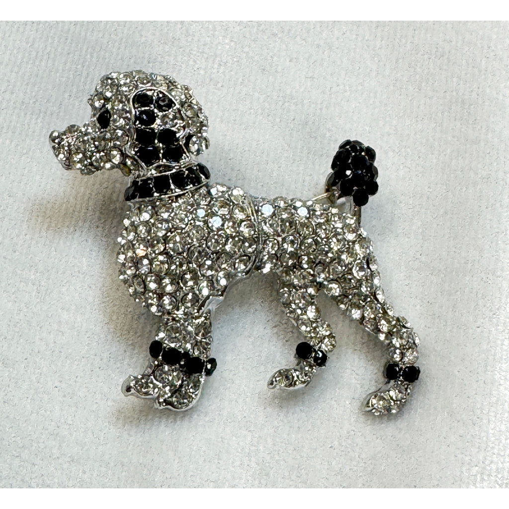 New Clear Rhinestone Poodle Brooch Pendant Silver Dog Puppy Crystal 2"  CP200