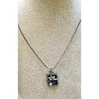 Silver Tone Black Enamel Flower Necklace Faux Pearl 18" Metal Cord New N463