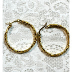 Gold Tone Stainless Steel Twisted Hoop Earrings 1.25" Textured Hoops E291