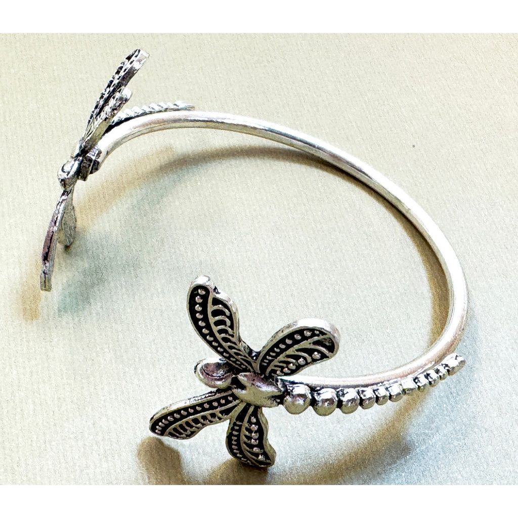 Silver Dragonfly Cuff Bracelet Adjustable Insect Nature Boho 1.5 Inch B146