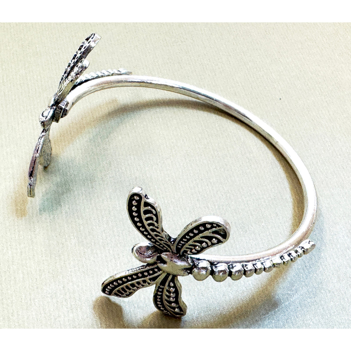 Silver Dragonfly Cuff Bracelet Adjustable Insect Nature Boho 1.5 Inch B146