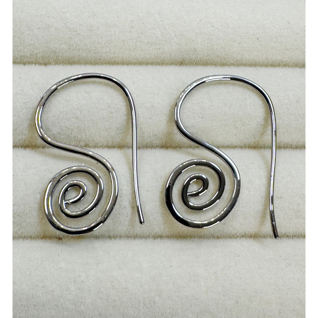 Silver Spiral Swirl Drop Earrings Modern Minimalist Hook 1.25" E803