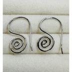 Silver Spiral Swirl Drop Earrings Modern Minimalist Hook 1.25" E803