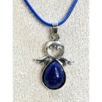Blue Angel Pendant Necklace Silver Tone on 24" Blue Cord 1.5" N532