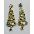 Gold Tone Rhinestone Christmas Tree Earrings Colorful Crystal Holiday Posts E311