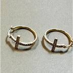 Rhinestone Cross Hoop Earrings Silver Tone Christian Faith 3/4" New E300