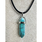 Turquoise Bullet Pendant Necklace 24" Black Cord Boho Western Gift N531