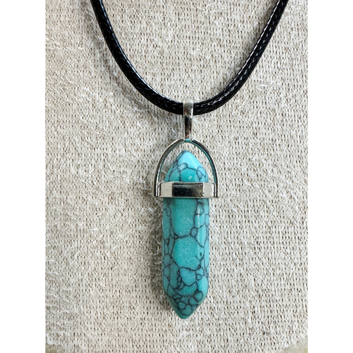 Turquoise Bullet Pendant Necklace 24" Black Cord Boho Western Gift N531