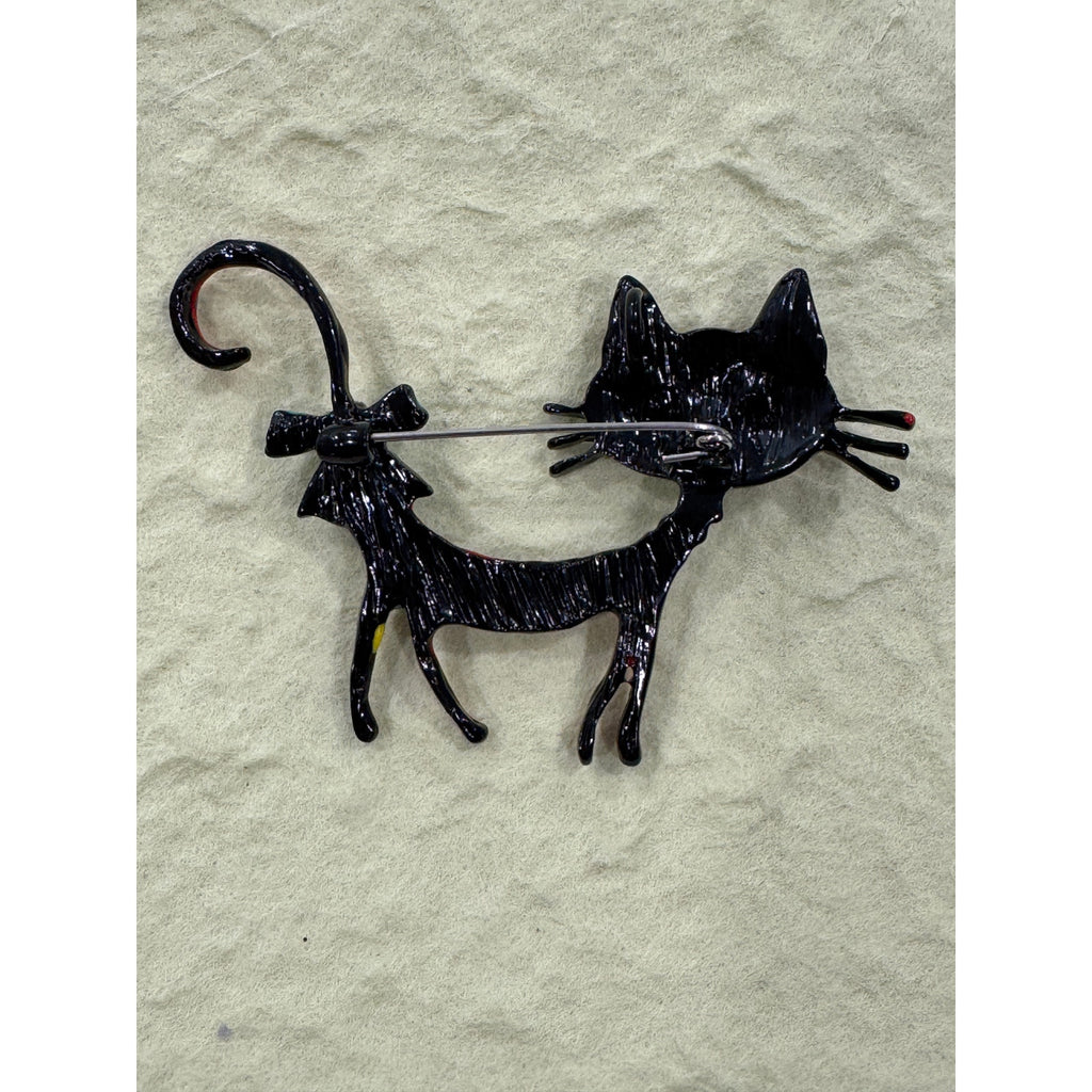 New Whimsical Red & Multi-Color Enamel Cat Brooch Pin  Costume Jewelry CP25