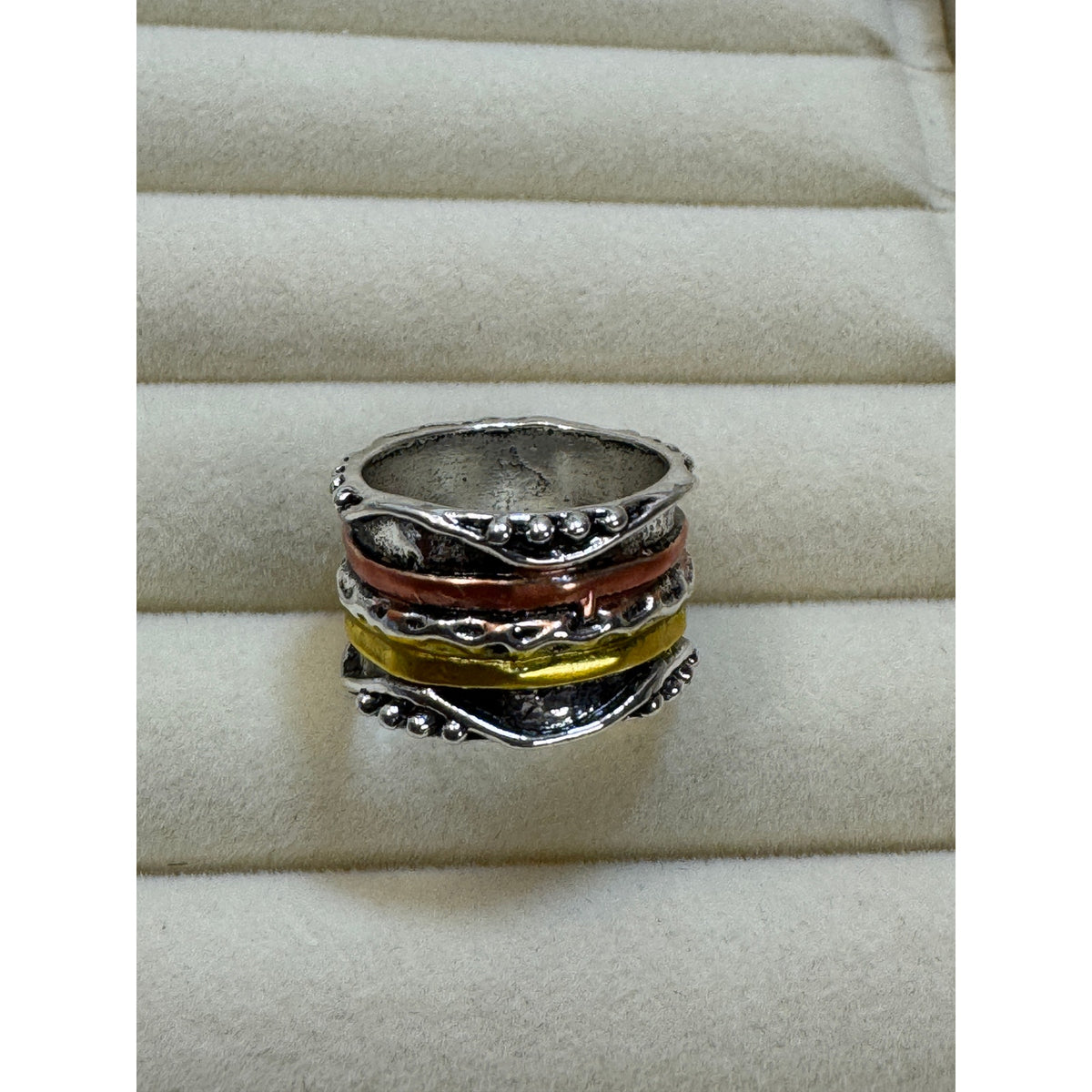 Size 7 Boho Wide Band Ring Silver Gold Copper Textured Statement Ring 1/2" B006