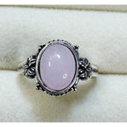 New Size 7 Pink Oval Cabochon Ring Silver Tone Floral Statement Ring R007
