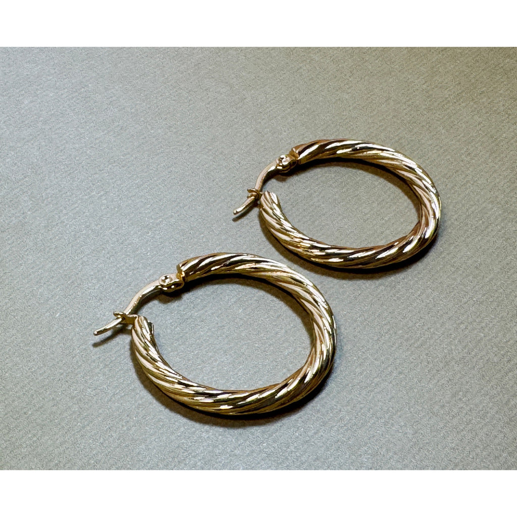 Gold Twist Hoop Earrings 1.25 Inch Diameter Classic Textured Hoops New E309
