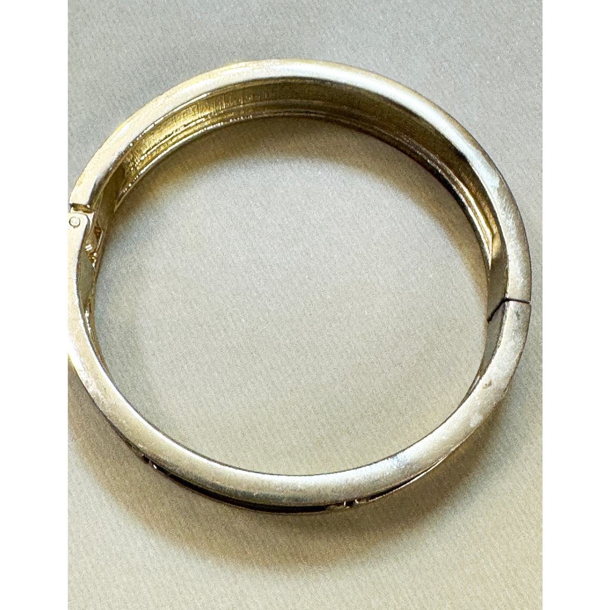 Vintage Black Enamel Hinged Bangle Bracelet Gold Tone Studded 1/2" Wide  B083