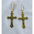 Fashion Gold Crucifix Cross Dangle Earrings Christian  1.75 Inches Long E271