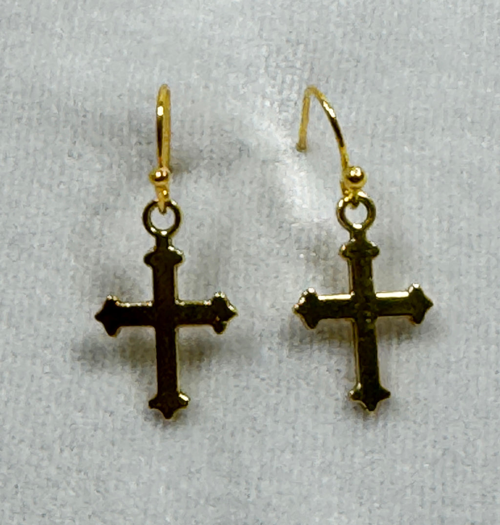 Gold Tone Cross Dangle Earrings Christian Faith Jewelry 3/4 Inch  E275