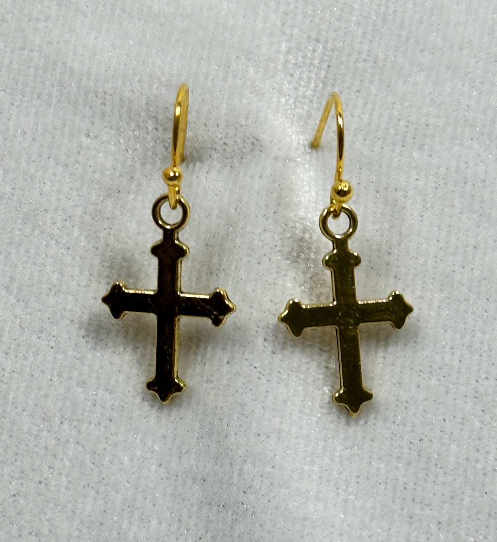 Gold Tone Cross Dangle Earrings Christian Faith Jewelry 3/4 Inch  E275