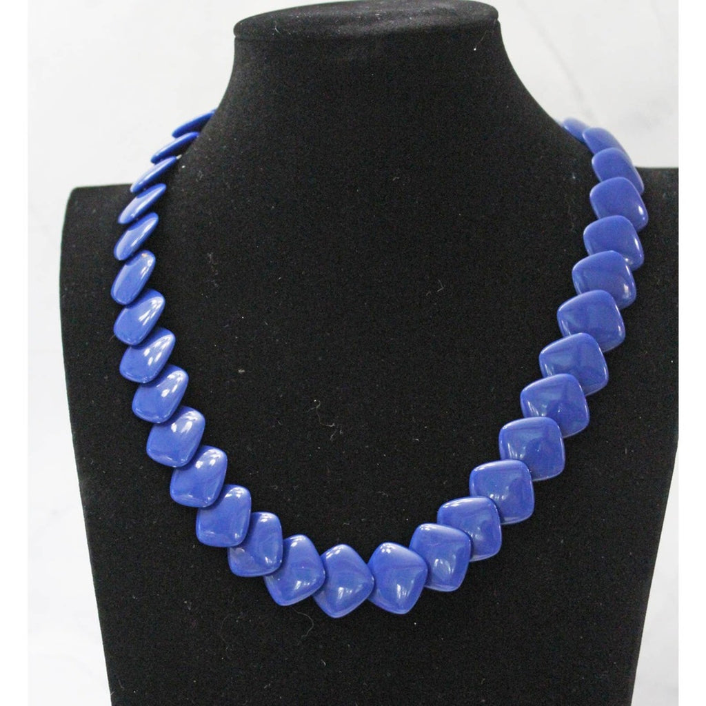Vintage Blue Resin Layered Square Bead Necklace N67