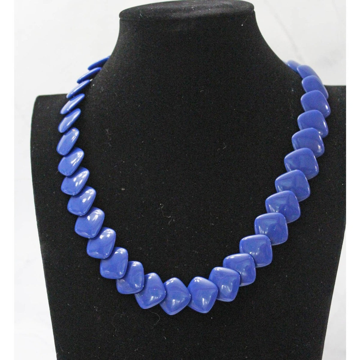 Vintage Blue Resin Layered Square Bead Necklace N67